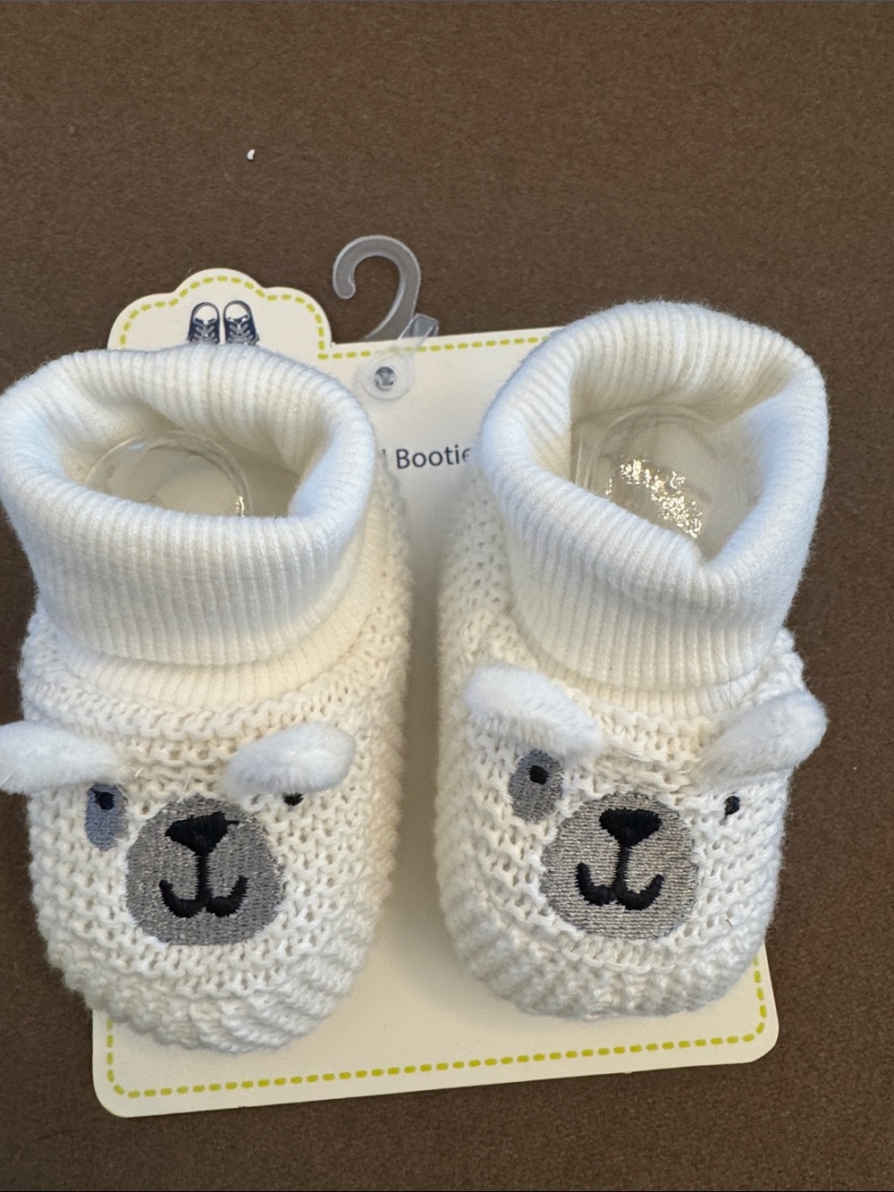 Cozy Knit Bear Baby Booties - White